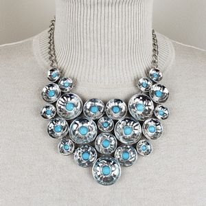 Turq & Rhodium Statement Neck & Ear Set